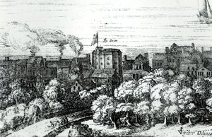 Het Zwanentheater aan de Bankside zoals het verscheen in 1614 door English School